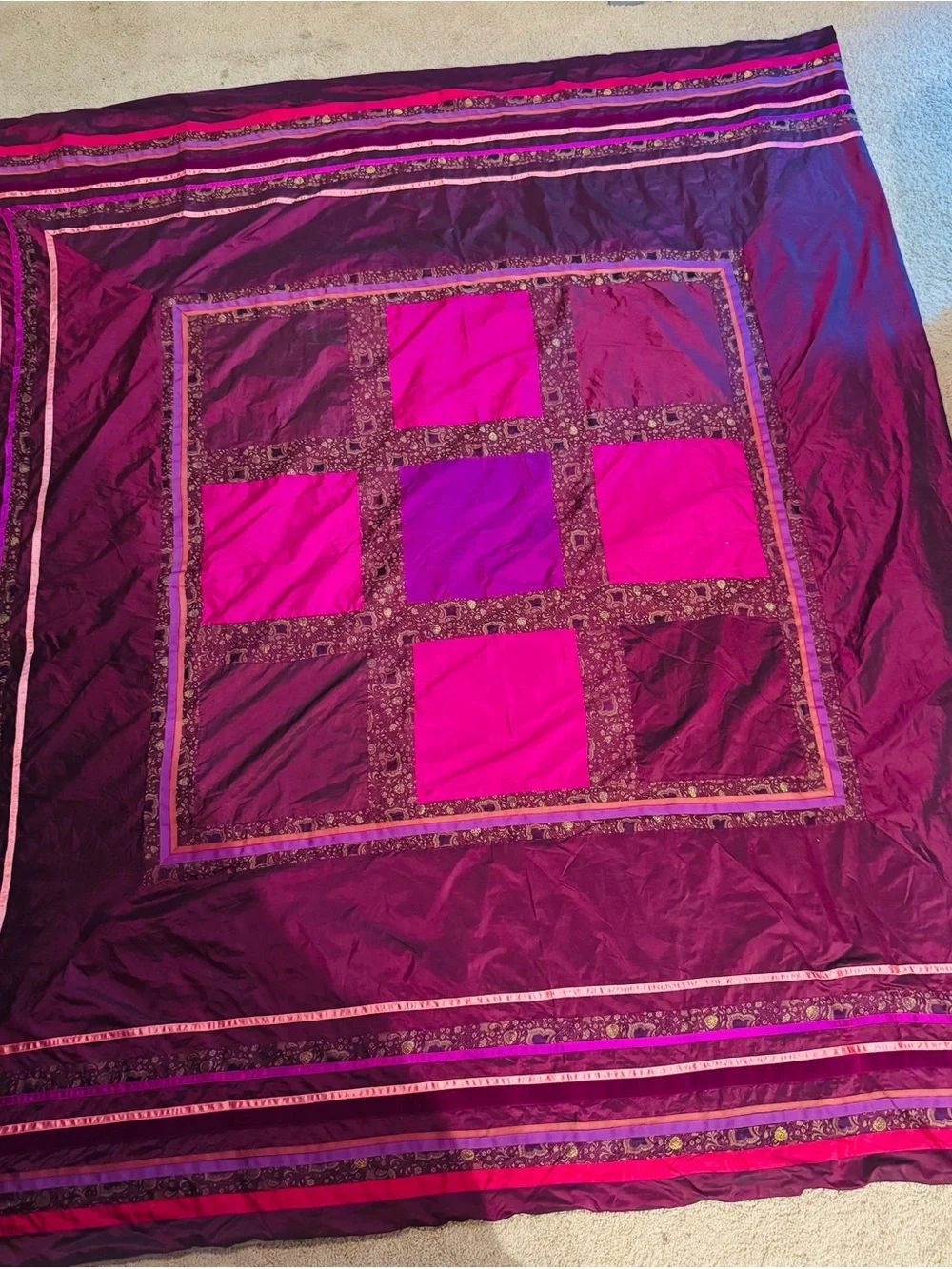 Indian-Inspired Purple & Fuchsia Patchwork Duvet Cover - Full Size